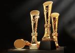 Gold Plated Polyresin Trophy Cylinder Shape Year - End Bonus For Enterprise