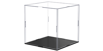 Clear Acrylic Display Case,Self-Assembly Display Box with Black Acrylic Base,Countertop Box Cube Organizer Stand Riser