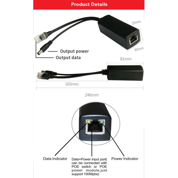 10/100M Passive 24V to 12V 2A PoE Splitter for 24V POE switch and IP Cameras