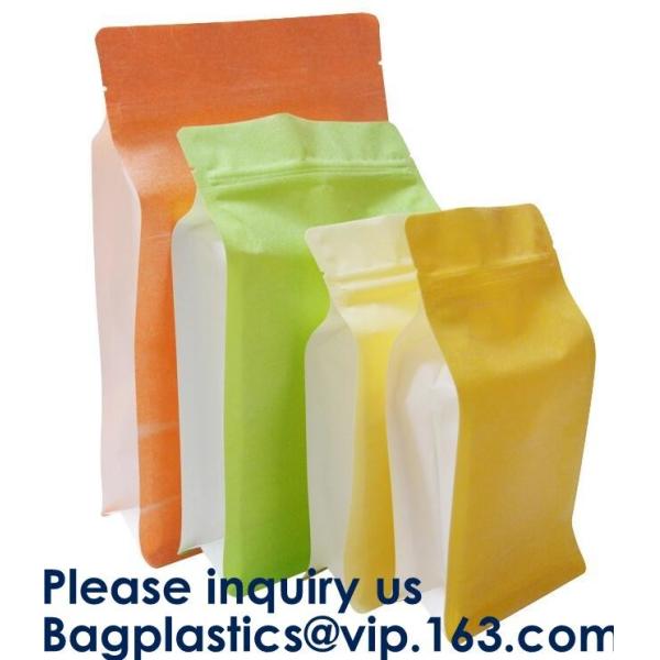 Natural Kraft Paper Flat Bottom Standup Pouch / Food Packaging Bags With Window,Foil Lined Standup Kraft Paper Envelopes