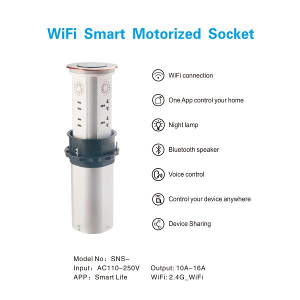 Multifunction WIFI Smart Motorized Socket 3 positions Pop Up Socket USB Smart Table Plugs