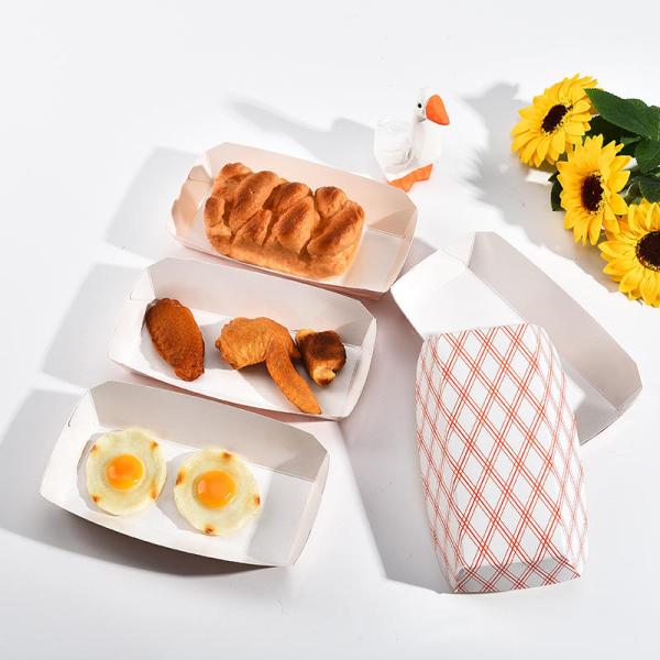 Customized Eco-Friendly Kraft Paper Serving Cardboard Tray Boat Shape Boxes Food Tray