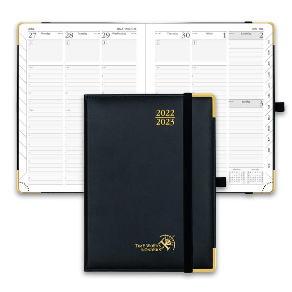 Buy Weekly Planner 2023-2023 Black 6.5'' x 8.5'' Vertical Hourly Schedule And Monthly Plans at wholesale prices