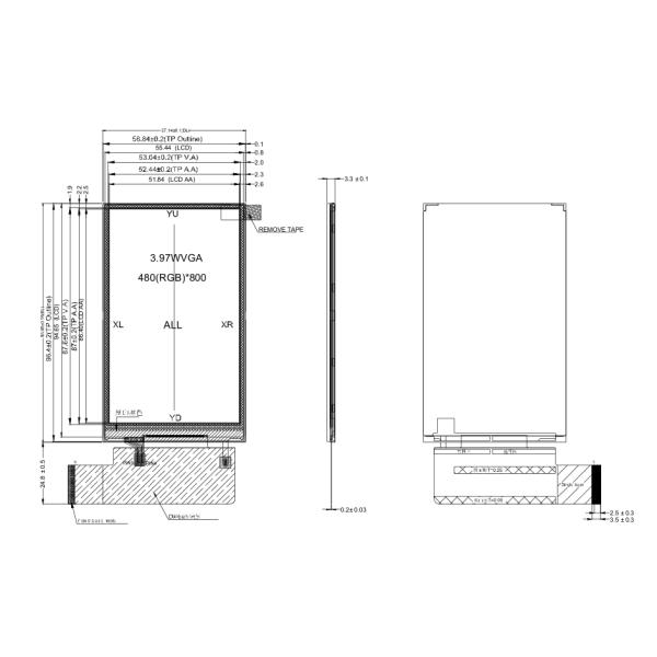 480x800 IPS TFT LCD Module 4 inch with RGB interface RTP touch