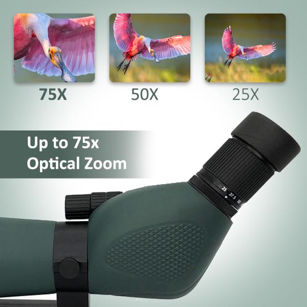 IPX7 Waterproof 25-75x80 Prism Bak4 Hunting Spotting Scope Full Multi Coated Lens