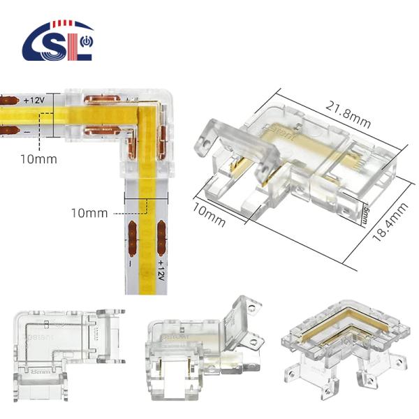 Transparent 2pin 8mm 10mm Crystal Clip Wire L Type COB LED Strip Connector L Shape 90 degree angled connector