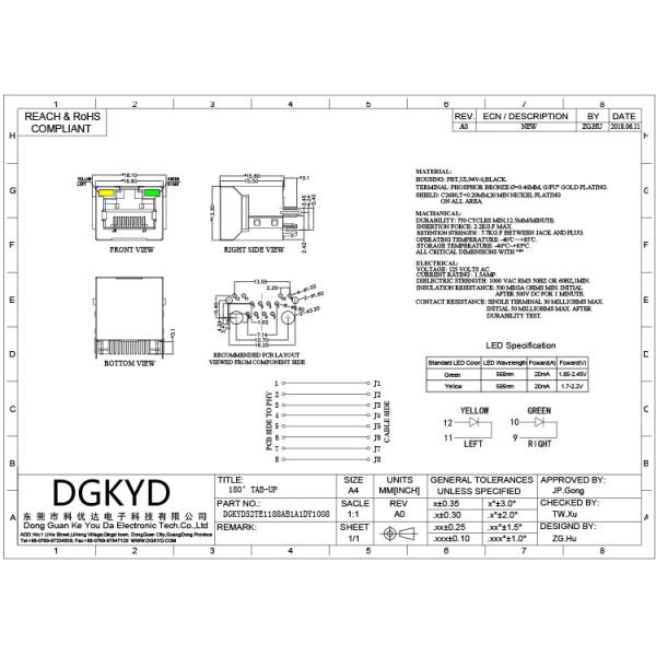 DGKYD52TE1188AB1A1DY1008 8Pin Connector RJ45 Without Transformer