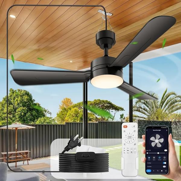 Buy Ceiling Fans with Lights,36" LED Fan Light Hanging with Hook,Hook Type Ceiling Fan,Plug in Ceiling Fan Light,40W,3000-6500k,Remote Control,Portable Fan for Camping Bed,Patios,(Black)N DFFFFFN` at wholesale prices