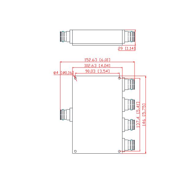 200W 4.3-10 Female 550 To 2700MHz Wilkinson 4 Way Divider