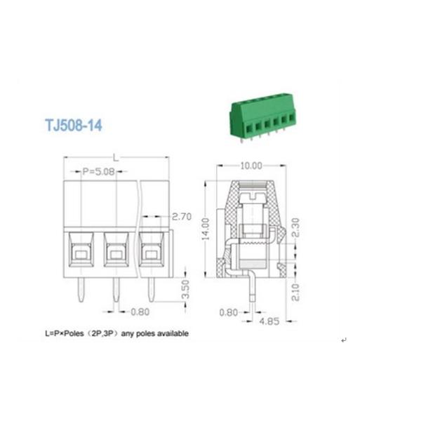 PCB screw terminal block Pitch 5.08mm 300V 10A 2P - 24P Raising series