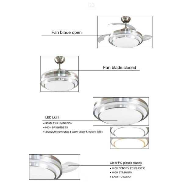 3 Color Round Crystal Ceiling Fan Light 20m2 With Remote Control