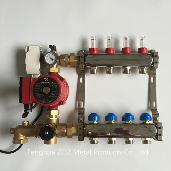 Buy 4 Loop Heating Manifold with Mixing Valve and Pump  ,Hight quality underfloor water heating system stainless steel manif at wholesale prices