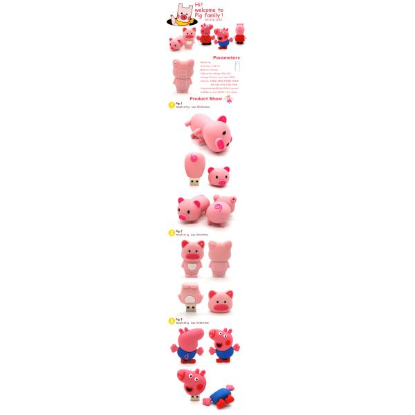 Happy Big Family Pink Pig Customized Usb Flash Drive , Personalized Usb Key Customized PVC shaped USB flash drive 4gb 8g