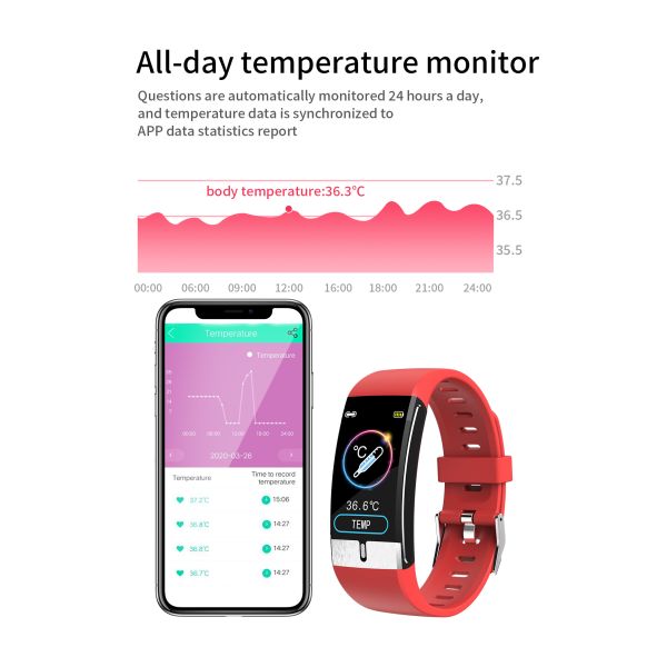 IP68 E80 Temperature Monitoring Smart Watch 24G Health Bracelet Waterproof