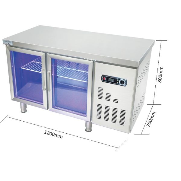 400L Glass Door 1200mm Commercial Bench Display Fridge Microelectronics CPU Control