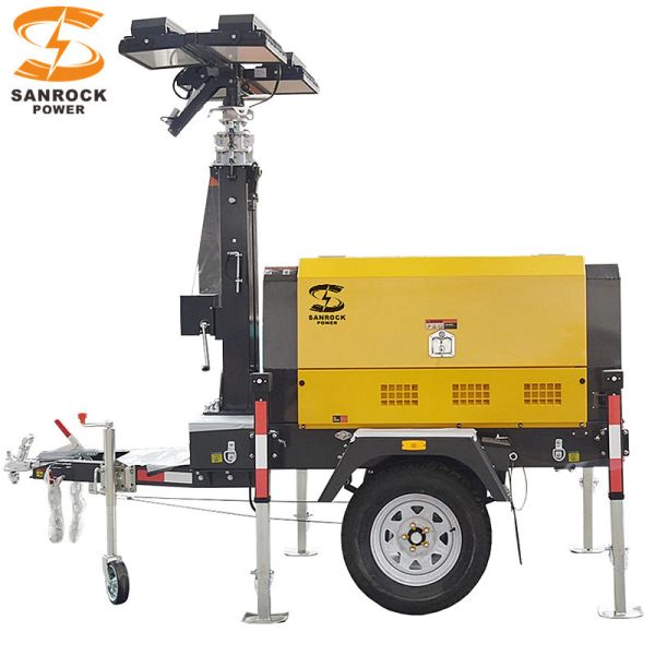 2 Wheels Portable Light Tower Generator Stable Performance Towable Light Tower
