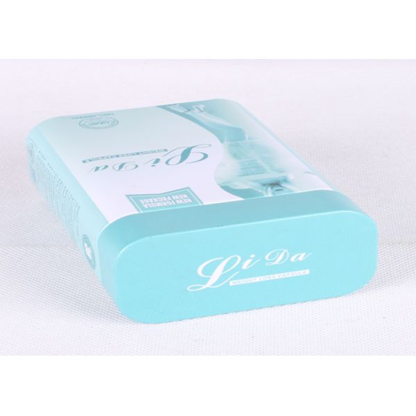 CMYK Artwork Rectangle Printed Tin Boxes For Weight Loss Capsule Packaging