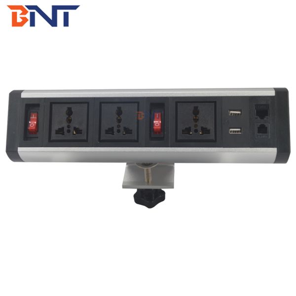 Removable clamp on table edge mounted table socket outlet with usb port
