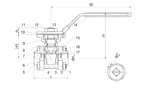 3 Piece Ball Valve Female Thread Mounting Pad ISO 5211 DN15