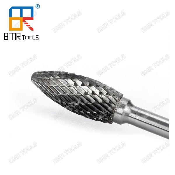 Quality 6mm Shank Tungsten Solid Carbide Flame Shape Type H Rotary Burrs Double thread for sale