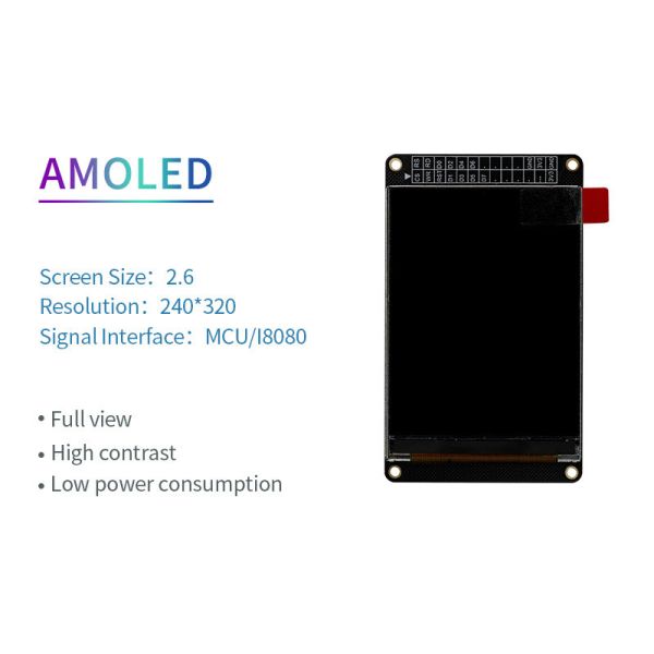 2.6 Inch AMOLED Oled Display 240X320 Resolution MCU/I8080 Interface 300c/D