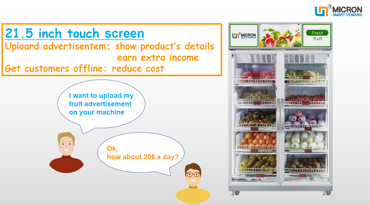 Android OS Smart Fridge Vending Machine For Vegetable Fruit Egg Meat Freezer Cooling System