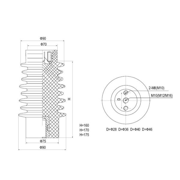 H=170mm Epoxy Resin Medium Voltage Insulators Convenient Installation