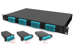 China 1U 96 Core Fiber Optic MTP MPO Patch Cord Drawer Rack OM3 8*8F 8*12F 4*24F 100Gbps on sale