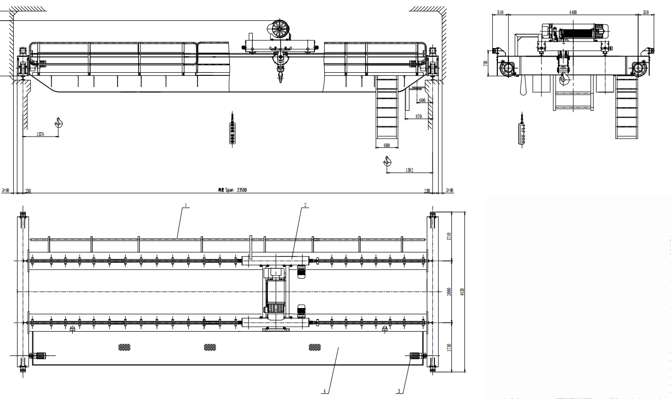 22.5m Span Double Girder Bridge Crane With 15 Ton Lifting