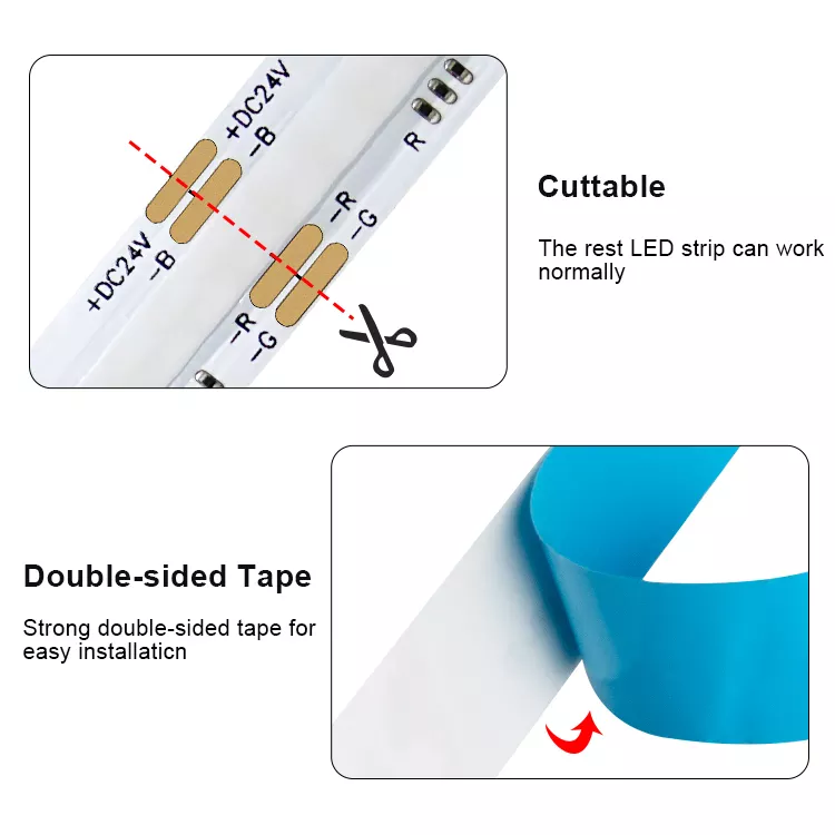 High CRI RGB RGBW COB LED Strip Lights 768 Leds/M 5m 10m 50m Roll 12V 24V