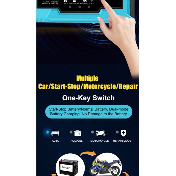 90% Charging Efficiency 12V 8A 10A 12A 15A Automatic Intelligent Pulse Repair Battery Charger with CE RoHS FCC Certified and Digital Display