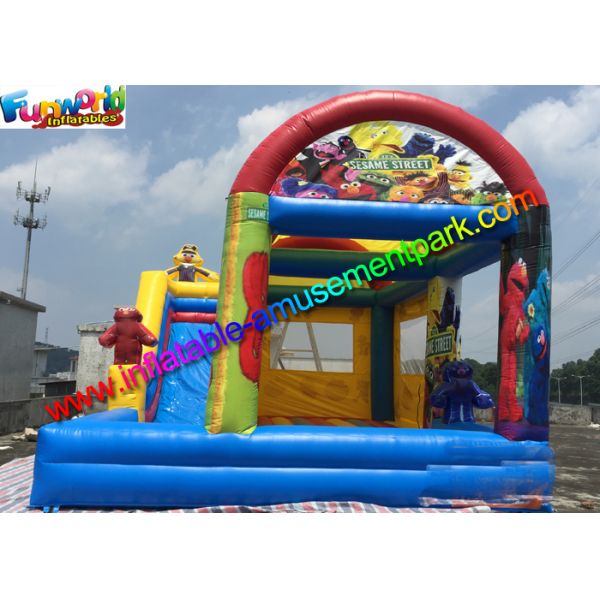 Customized Elmo And Sesame Inflatable Bouncer Slide , Jumping Slide With Pool