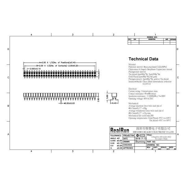 PBT PA6T PPS L7.40 Female Header Connector 2.54mm Pitch SMT SMD ISO9001