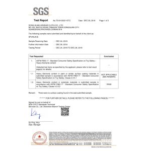 Dong Guan Hendar Cloth Co., Ltd Certifications
