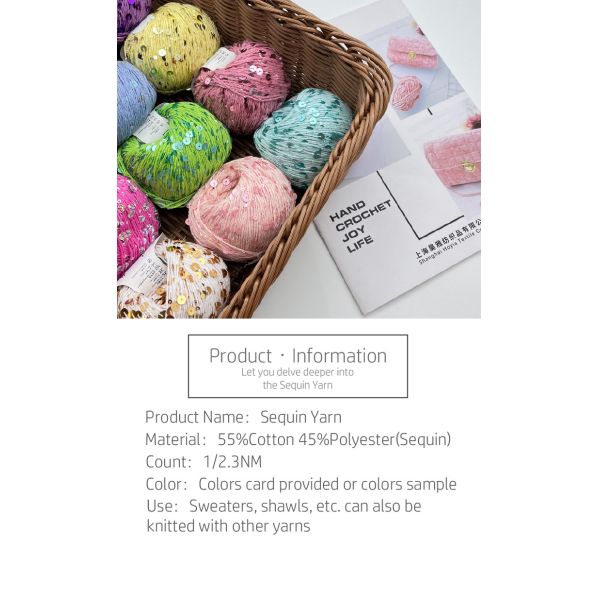 166 colors 55% Cotton 45% Paillette 3mm 6mm Sequin Yarn For DIY Crochet