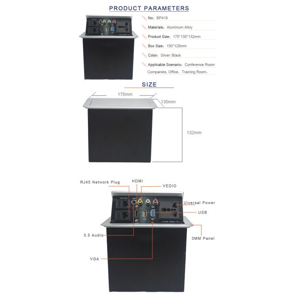 CE Rohs approved popular aluminum alloy pop up table socket outlet