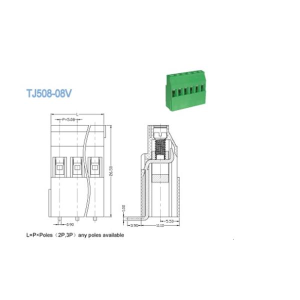 Pitch 5.08mm 300V 10A 2P - 24P PCB Terminal block Euro type Raising series for power equipments