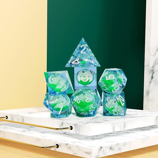 Quality Green liquid flowing sand Resin multi -noodle tablet game dice set dnd dice for sale
