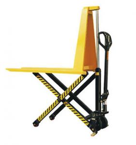 China Yellow Color Steel Scissor Lift Hand Pallet Truck , Manual Hydraulic Stacker Straddle Lift Truck on sale