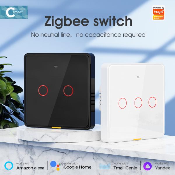 Tuya Zigbee Smart Light Switch – No Neutral Wire, No Capacitor Needed, 100-250V, Voice & App Control, Alexa & Google Home Compatible, EU Touch Switch