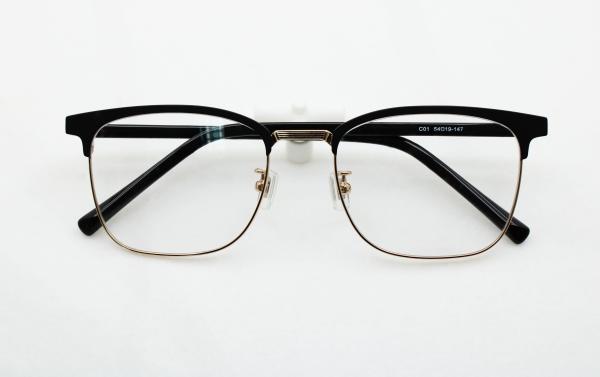 Unisex Rectangular Metal Eyeglasses with Handmade Acetate Combination Eye Frames