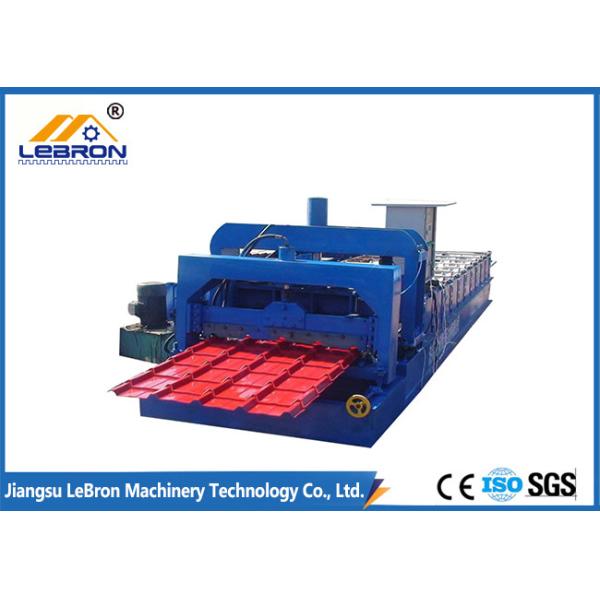 PLC Control Glazed Tile Roll Forming Machine , Hydraulic Cut Roof Tile Making Machine