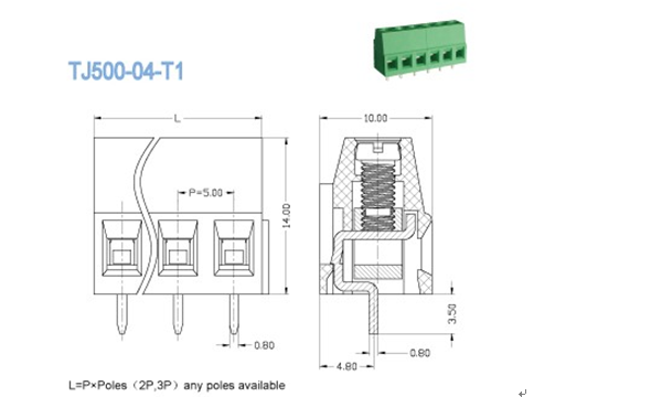 Pitch 5.0mm 300V 10A PCB Terminal block Raising Series Stackable Design