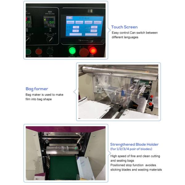 Automatic Horizontal Biscuits Cake Bread Candy Cookies Chocolate Bar Flow Wrapping Pillow Packing Machine Food Packaging