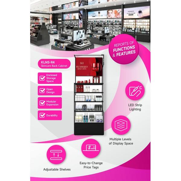 KLNS-R4 Multiple Levels of Display Space Skincare Display Cabinet with White LED Strips