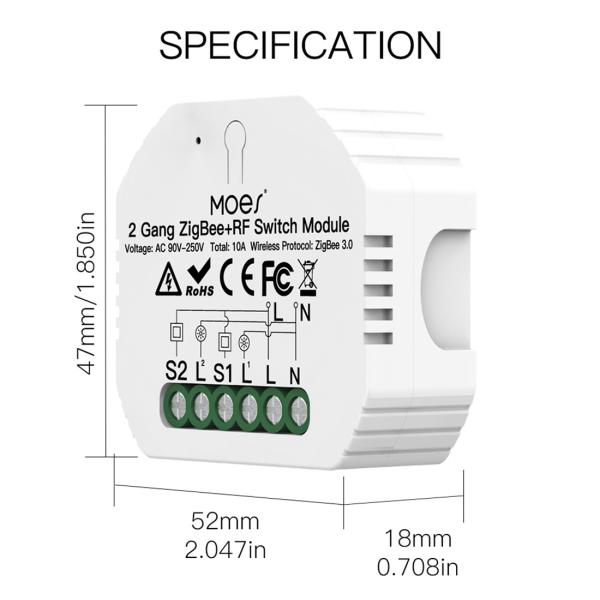 Buy 2Gang Zigbee3.0 Smart Switch Module With RF433 Function at wholesale prices
