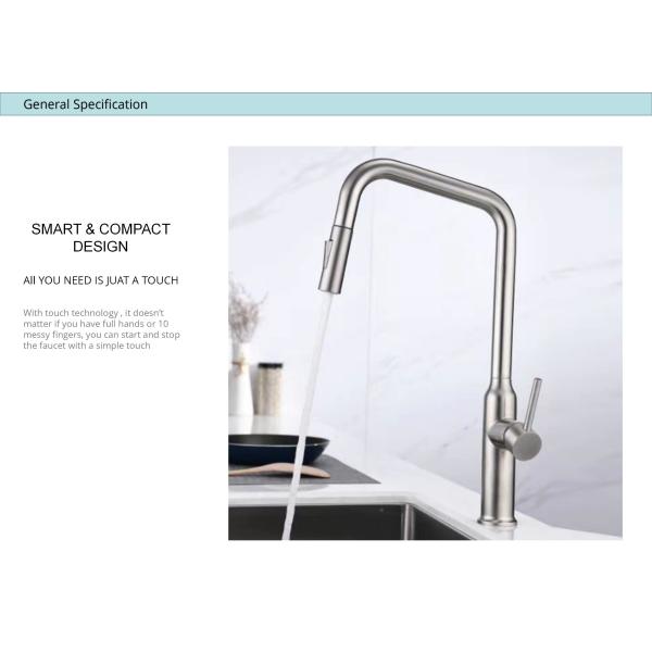 Multiple Spray Wand Touch Sensor Kitchen Faucet Angled Spout Water Mixer Tap Sus304