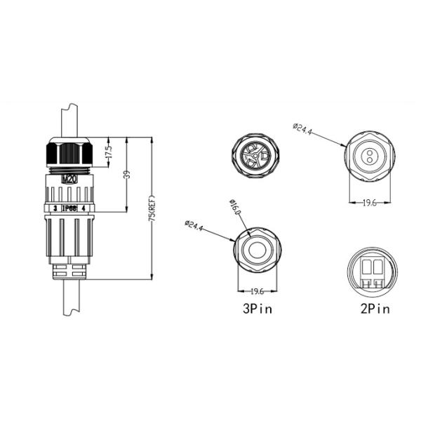 M20 Waterproof Cable Connector 250V Operating Voltage Overmolded Cable Connectors