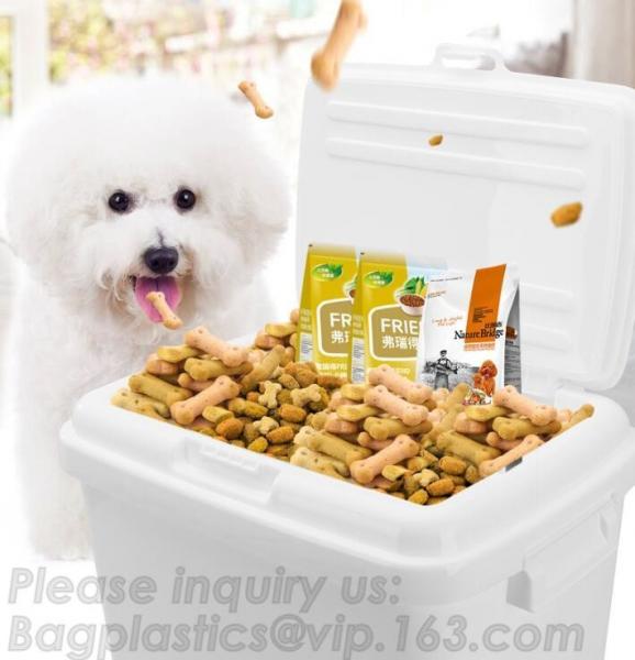 China Supplier Pets Accessories Dog Treat Jars Food Storage Container With Wheels, 5KG/10KG Promotion Plastic Pet Food S
