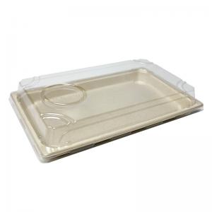 Quality 11g Dinnerware Fast Food Biodegradable Bagasse Tableware Sushi Tray With Pet Lid for sale